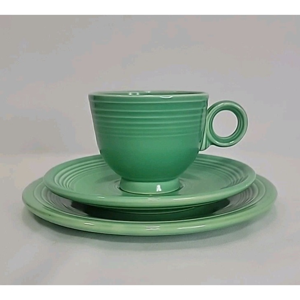Fiestaware Green Cup Saucer Plate Trio Set Fiesta HLC USA Minor Chipping/Bottom